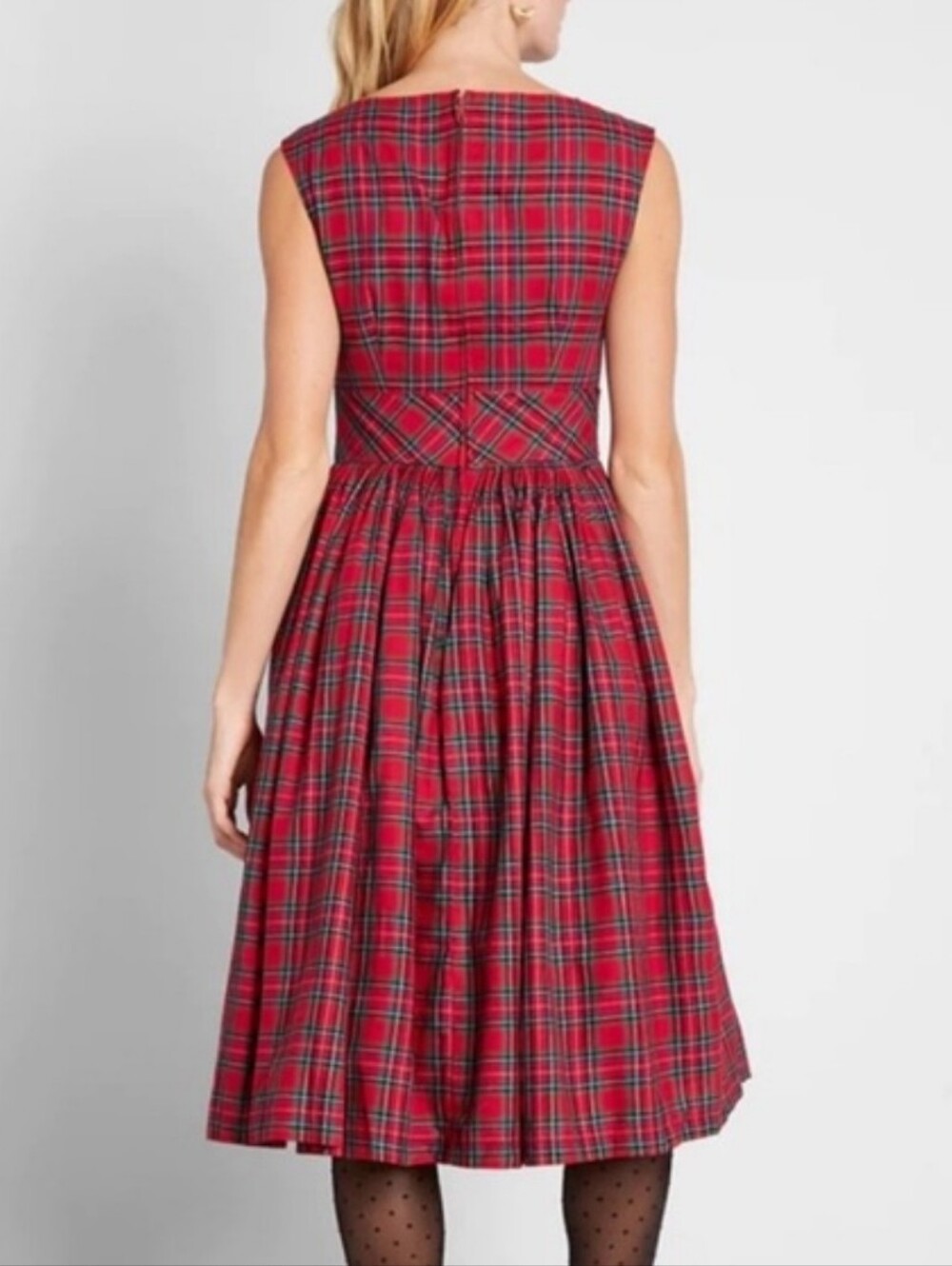 Modcloth Red Plaid Swing Dress Rockabilly Pin Up Retro Netted Skirt Holiday 16 - Picture 3 of 14